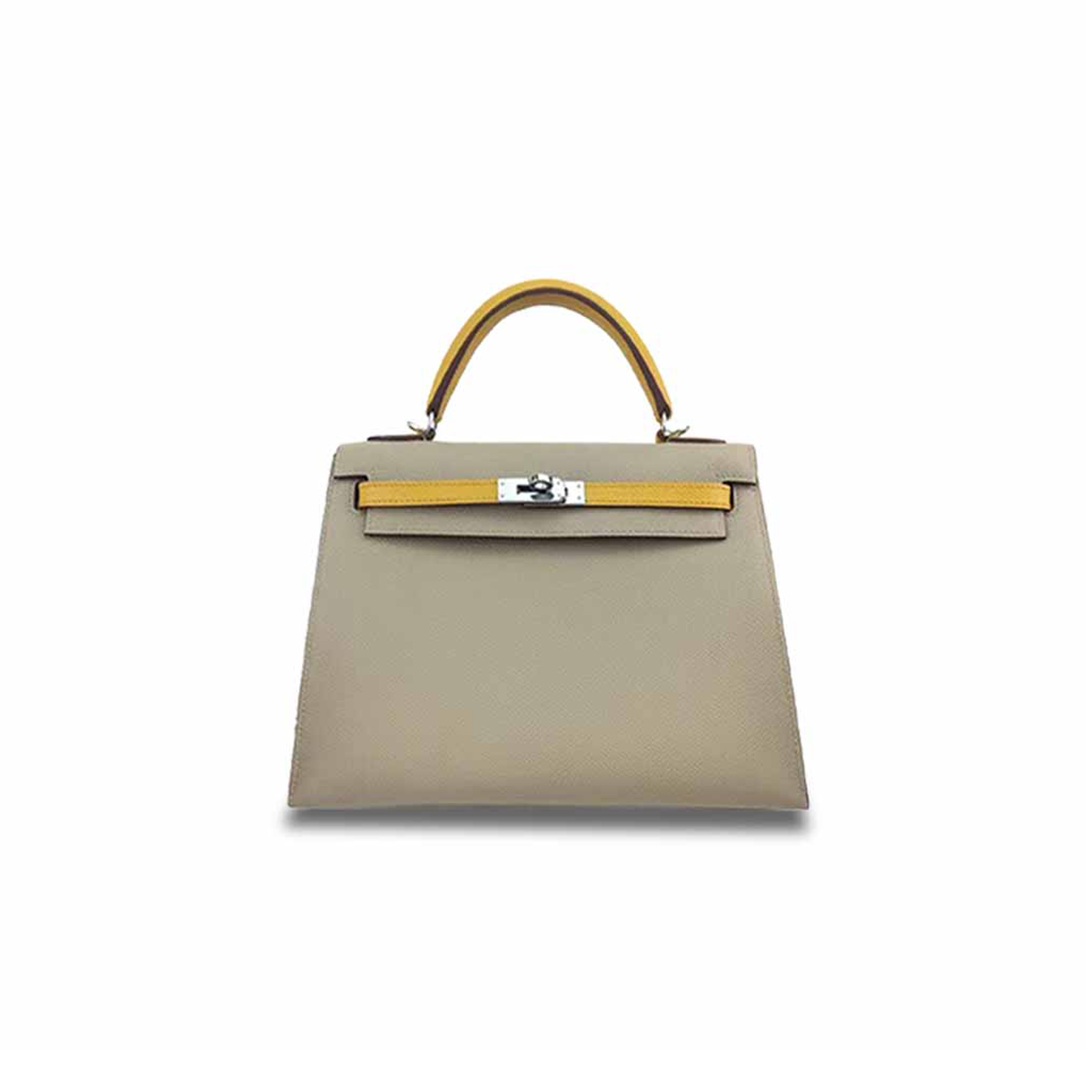 HERMÈS MASTER KELLY 25 EPSOM TRENCH COAT GRAY AND AMBER YELLOW (25*17*7cm)